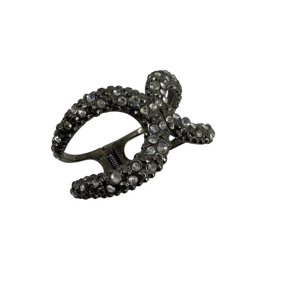 Silver Tone Hinged Bracelet with Rhinestones - Picture 4 of 6